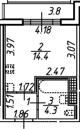 Планировка — Аэросити, Студия, 22 м²