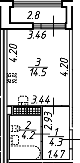 Планировка — Аэросити, Студия, 23 м²