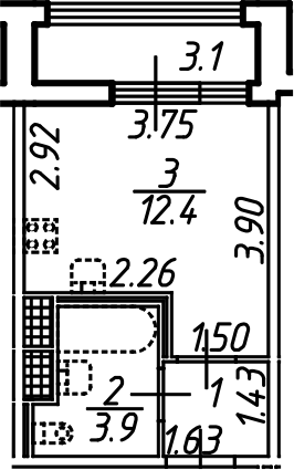 Планировка — Аэросити, Студия, 19 м²