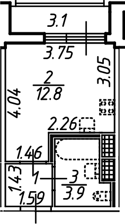 Планировка — Аэросити, Студия, 19 м²