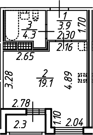Планировка — Аэросити, Студия, 27 м²