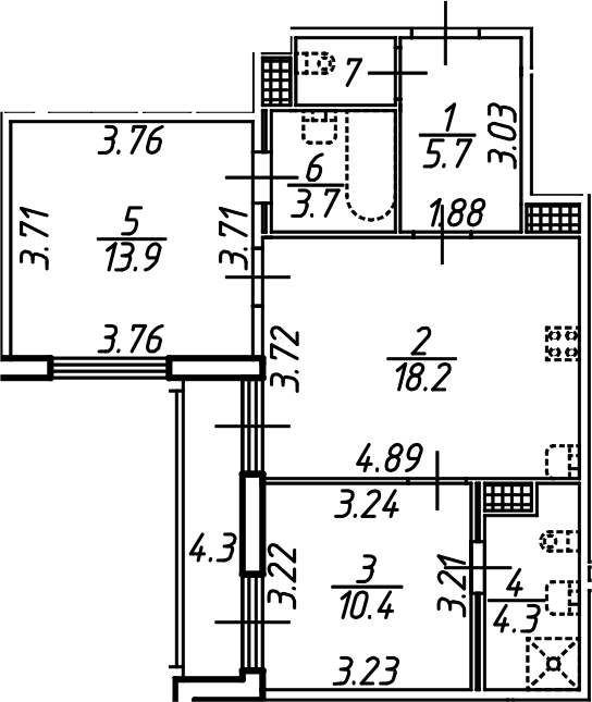Планировка — Аэросити, 3-комн., 58 м²