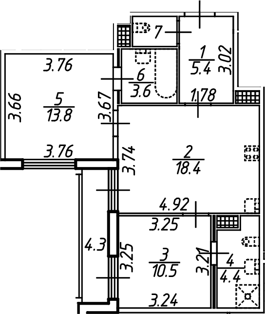 Планировка — Аэросити, 3-комн., 58 м²