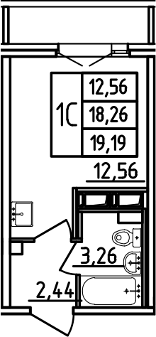 Планировка — Аэросити, Студия, 18 м²
