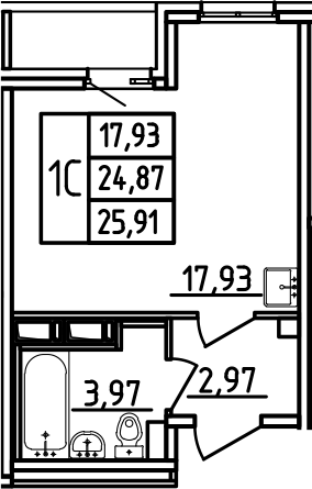 Планировка — Аэросити, Студия, 25 м²