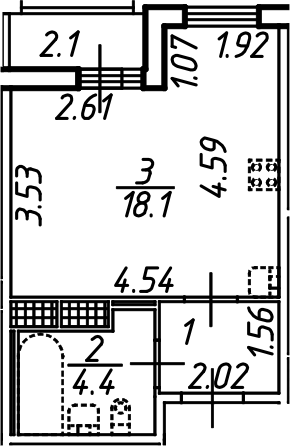 Планировка — Аэросити, Студия, 26 м²