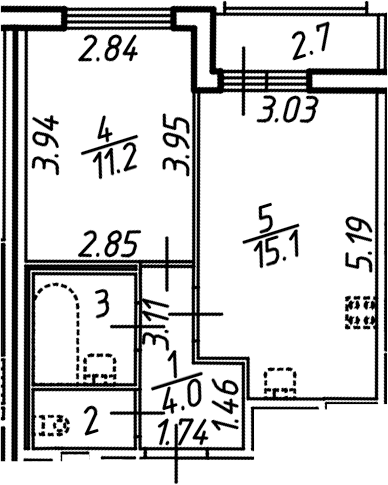 Планировка — Аэросити, 2-комн., 35 м²