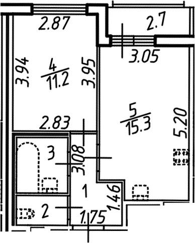 Планировка — Аэросити, 2-комн., 35 м²