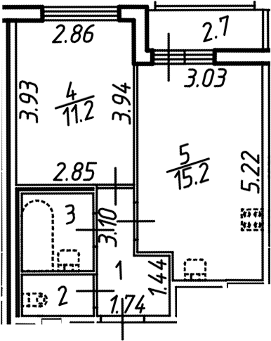 Планировка — Аэросити, 2-комн., 35 м²