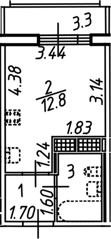 Планировка — Аэросити, Студия, 19 м²