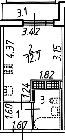 Планировка — Аэросити, Студия, 19 м²