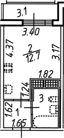 Планировка — Аэросити, Студия, 19 м²