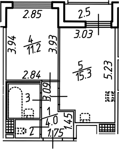 Планировка — Аэросити, 2-комн., 35 м²