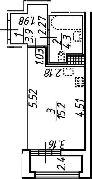 Планировка — Аэросити, Студия, 23 м²