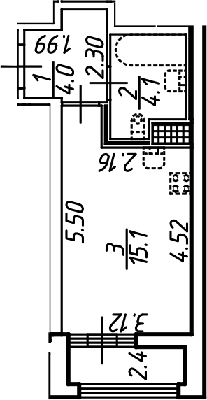 Планировка — Аэросити, Студия, 23 м²
