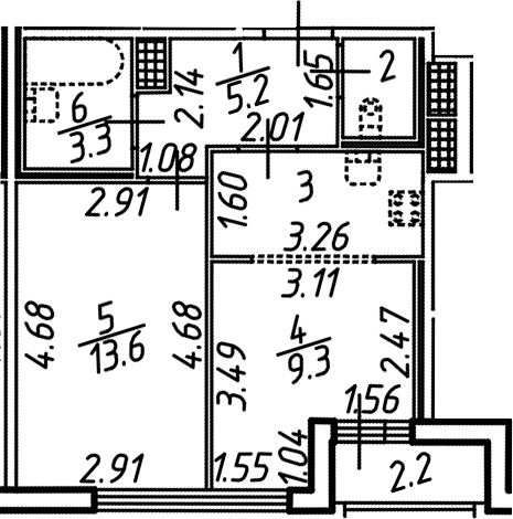 Планировка — Аэросити, 1-комн., 38 м²