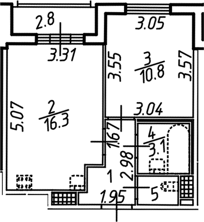 Планировка — Аэросити, 2-комн., 36 м²