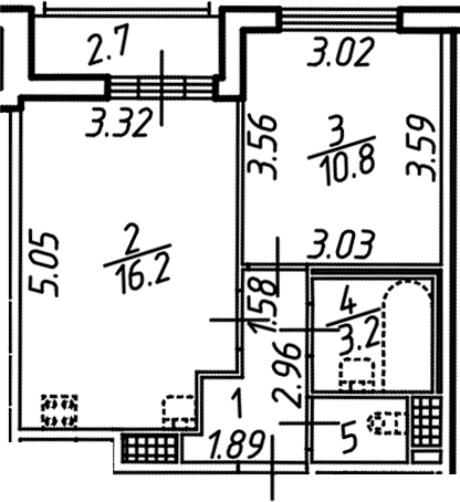 Планировка — Аэросити, 2-комн., 36 м²