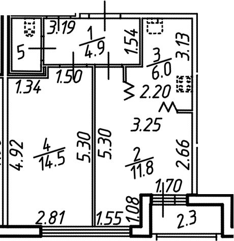 Планировка — Аэросити, 2-комн., 43 м²