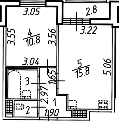 Планировка — Аэросити, 2-комн., 35 м²