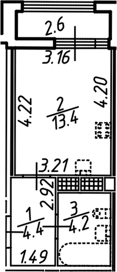 Планировка — Аэросити, Студия, 22 м²