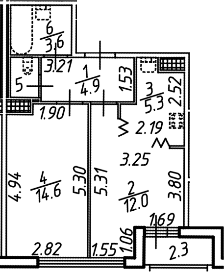 Планировка — Аэросити, 2-комн., 42 м²