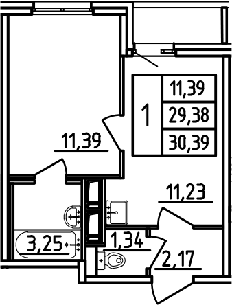 Планировка — Аэросити, 1-комн., 29 м²