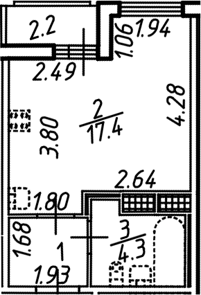 Планировка — Аэросити, Студия, 25 м²