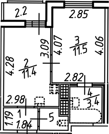 Планировка — Аэросити, 1-комн., 30 м²