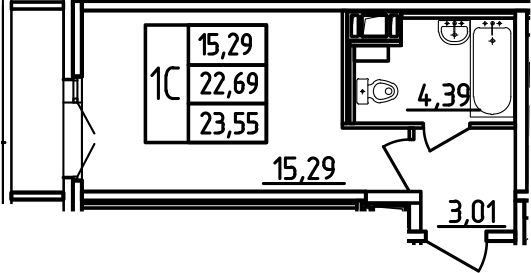 Планировка — Аэросити, Студия, 23 м²