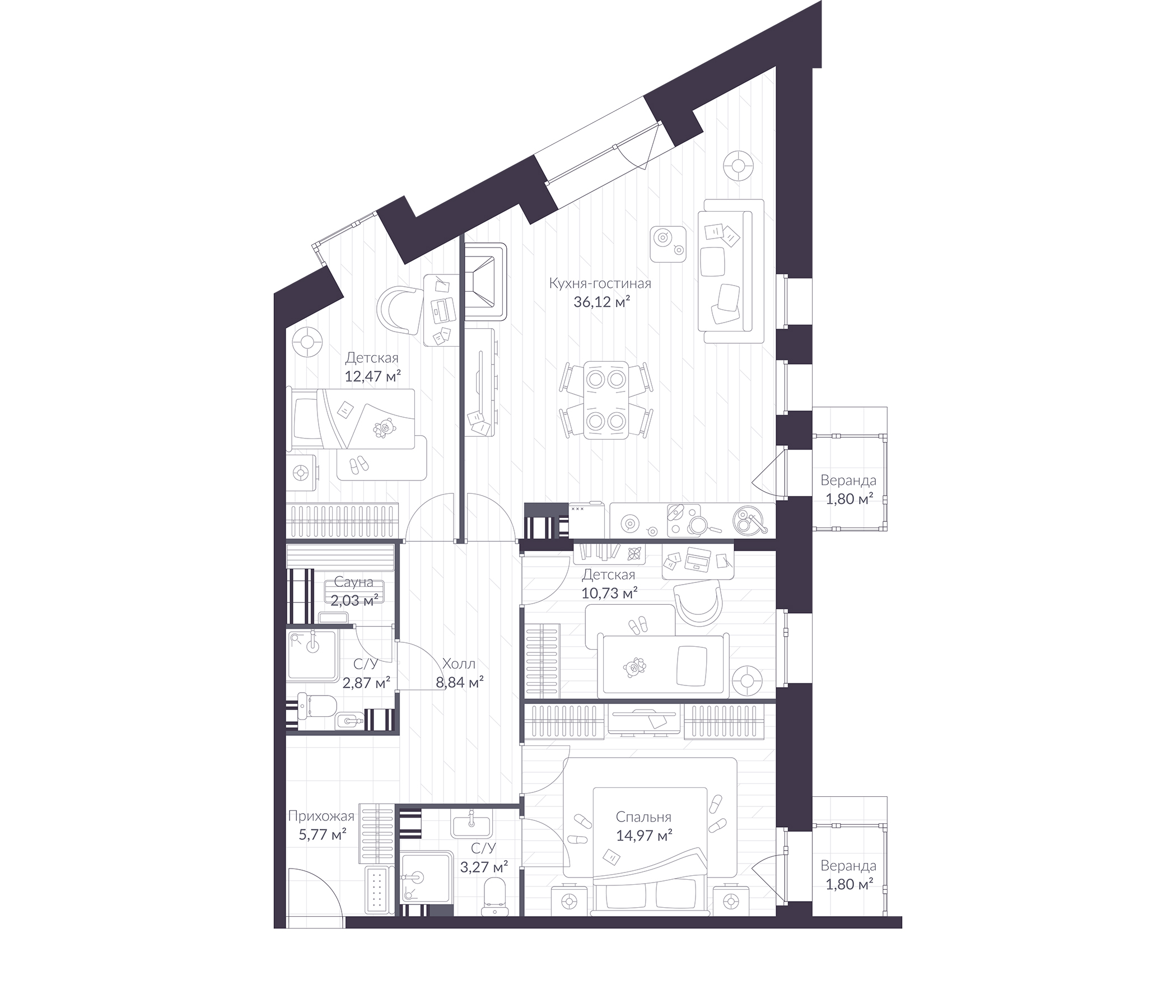 Планировка — VEREN VILLAGE Стрельна, 4-комн., 96 м²