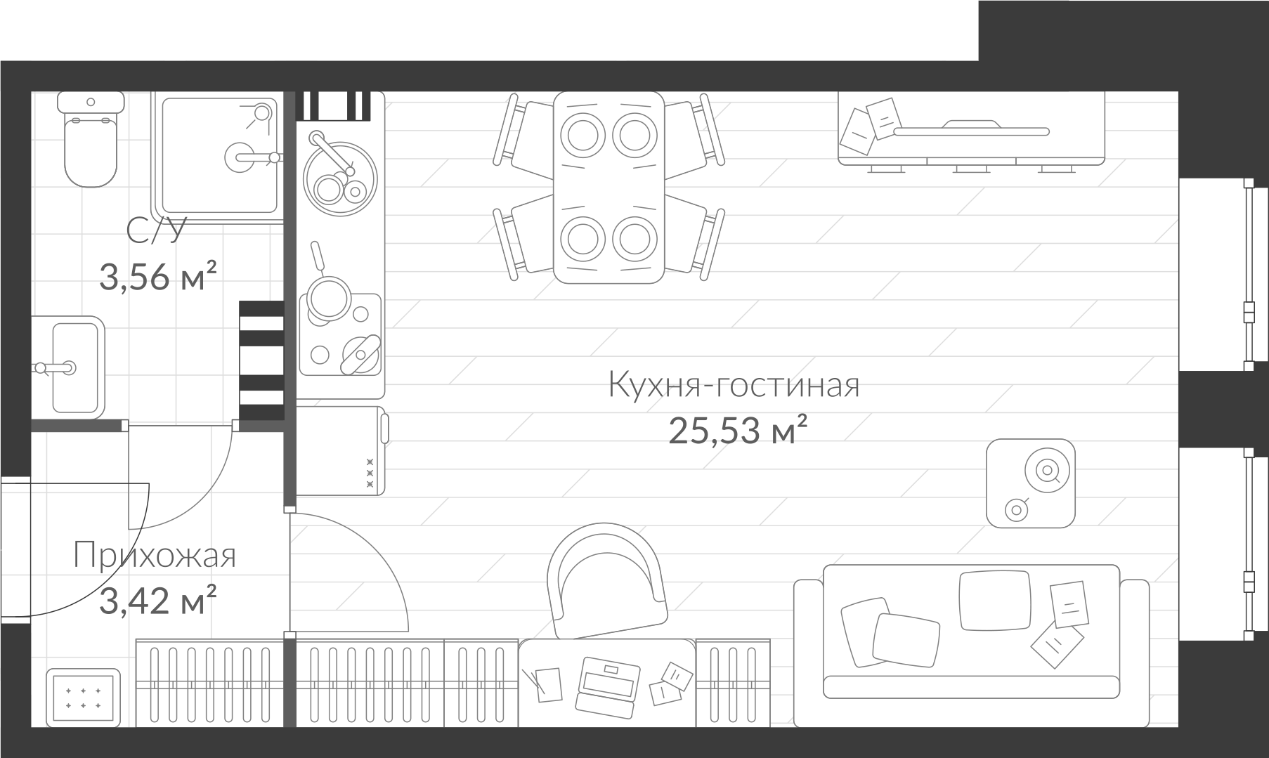 Планировка — VEREN VILLAGE Стрельна, Студия, 33 м²