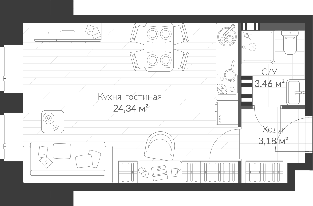 Планировка — VEREN VILLAGE Стрельна, Студия, 31 м²