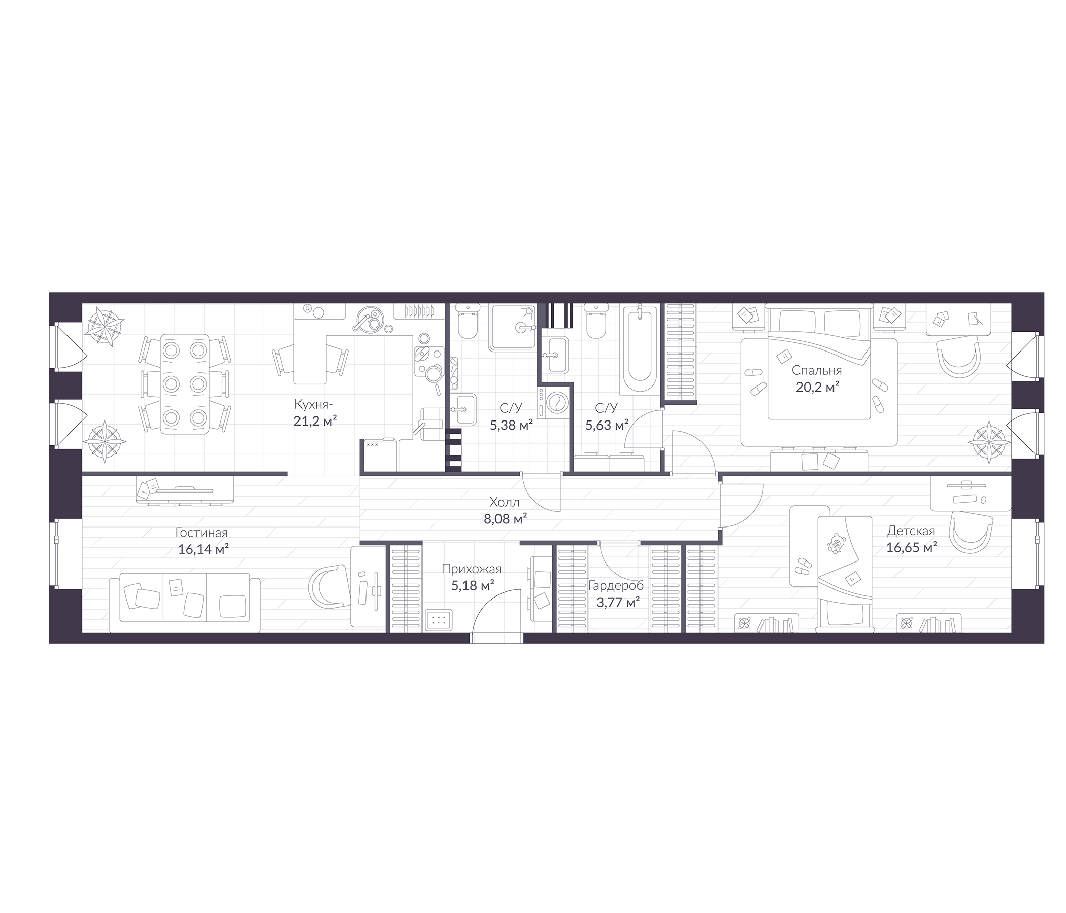 Планировка — VEREN VILLAGE Стрельна, 4-комн., 96 м²