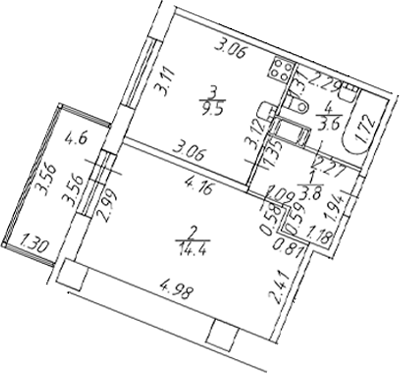 Планировка — Полис ЛАВрики, 1-комн., 31 м²