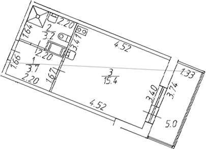 Планировка — Полис ЛАВрики, Студия, 22 м²