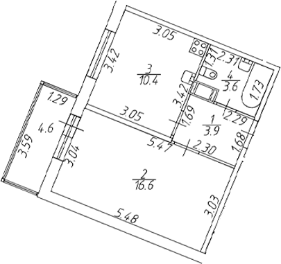 Планировка — Полис ЛАВрики, 1-комн., 35 м²