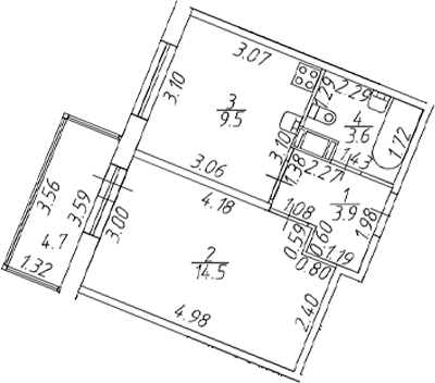 Планировка — Полис ЛАВрики, 1-комн., 32 м²