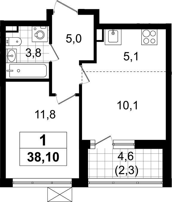 Планировка — А101 Всеволожск, 2-комн., 36 м²