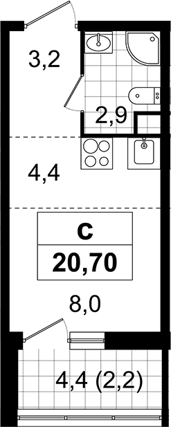 Планировка — А101 Всеволожск, Студия, 19 м²