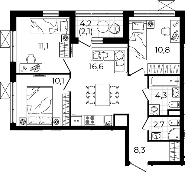 Планировка — А101 Всеволожск, 3-комн., 64 м²