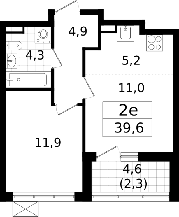 Планировка — А101 Всеволожск, 2-комн., 37 м²