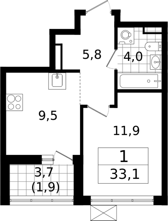 Планировка — А101 Всеволожск, 1-комн., 31 м²