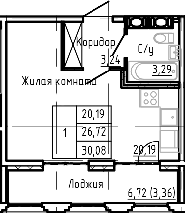 Планировка — SHEPILEVSKIY, Студия, 27 м²