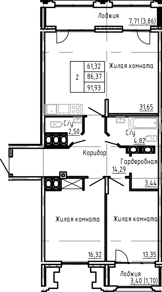 Планировка — SHEPILEVSKIY, 3-комн., 86 м²