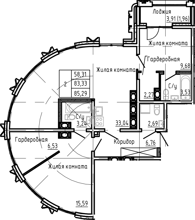 Планировка — SHEPILEVSKIY, 3-комн., 83 м²