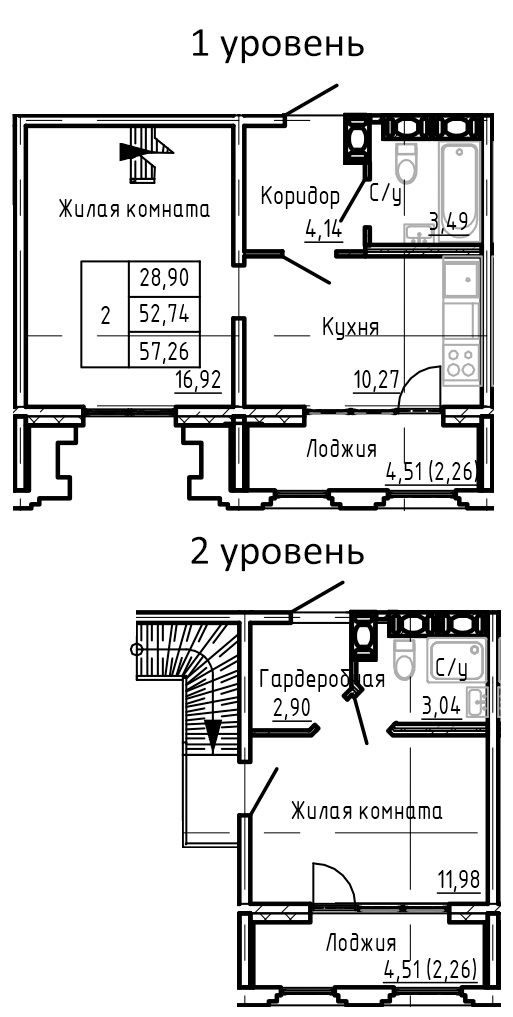 Планировка — SHEPILEVSKIY, 2-комн., 53 м²