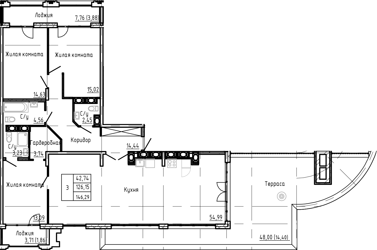 Планировка — SHEPILEVSKIY, 4-комн., 126 м²