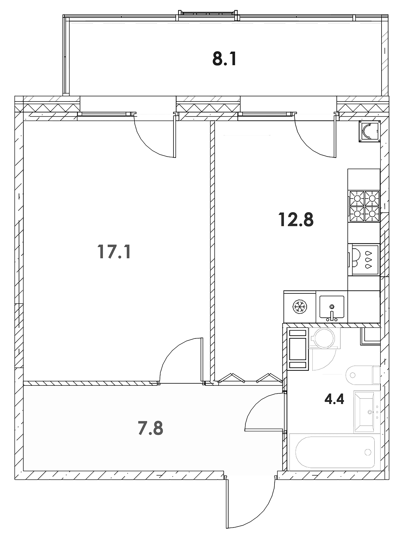 Планировка — Loft у Озера, 1-комн., 42 м²