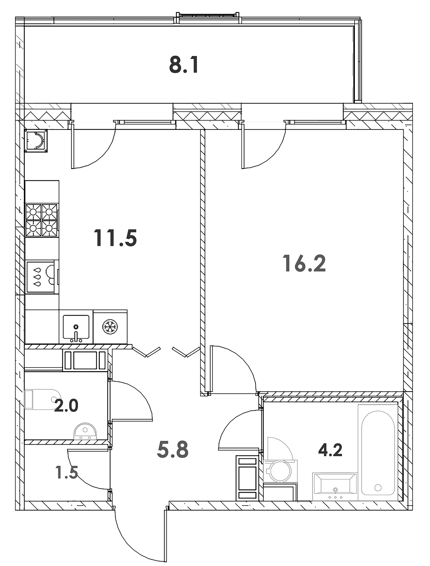 Планировка — Loft у Озера, 1-комн., 41 м²